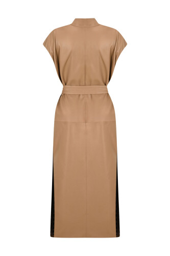 Long Milky Brown Leather Vest - 2
