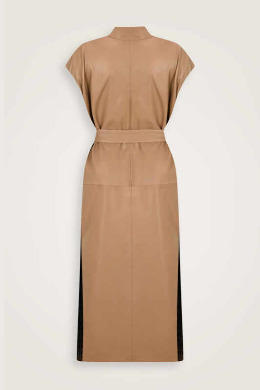 Long Milky Brown Leather Vest - 2