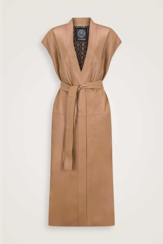 Long Milky Brown Leather Vest - 1