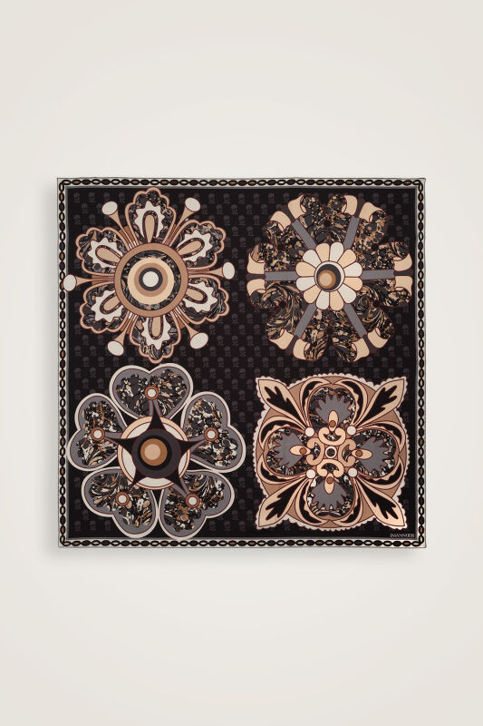 Lotus Black Twill Silk Scarf - 2