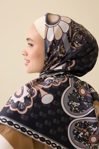 Lotus Black Twill Silk Scarf - 3