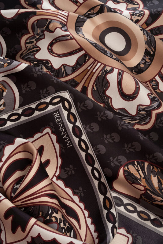 Lotus Black Twill Silk Scarf - 4