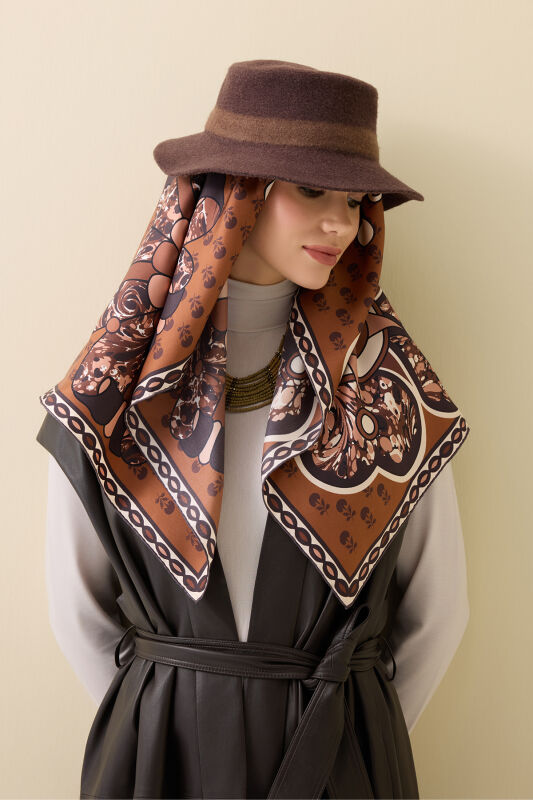 Lotus Brown Silk Twill Scarf - 3