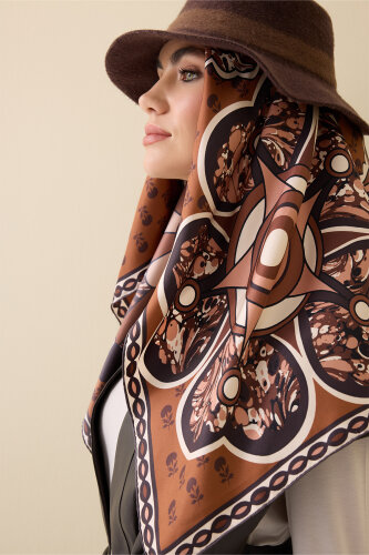 Lotus Brown Silk Twill Scarf 