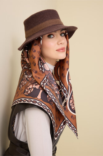 Lotus Brown Silk Twill Scarf - 5
