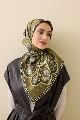 Lotus Khaki Silk Twill Scarf 