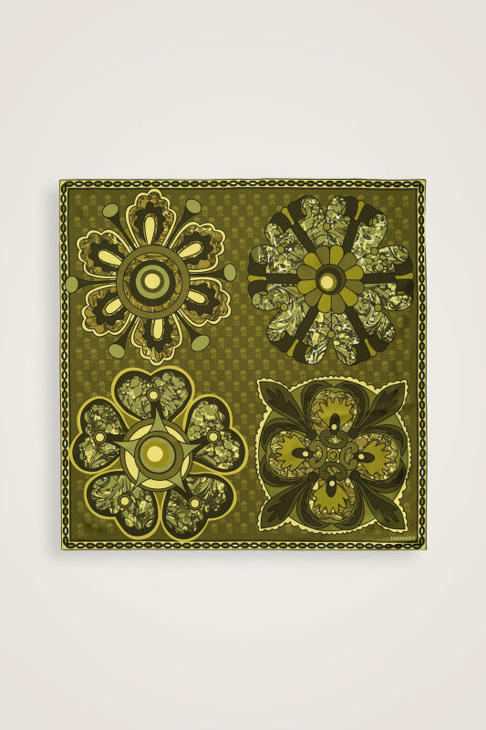 Lotus Khaki Silk Twill Scarf - 2