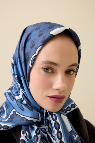 Lotus Navy Blue Silk Twill Scarf - 3