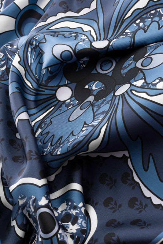 Lotus Navy Blue Silk Twill Scarf - 4