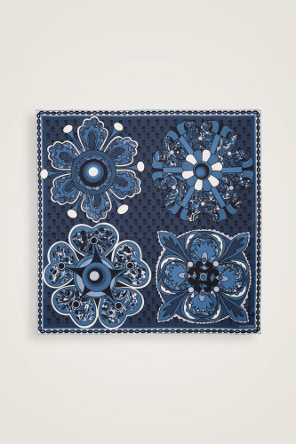 Lotus Navy Blue Silk Twill Scarf - 2