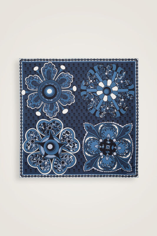 Lotus Navy Blue Silk Twill Scarf - 2