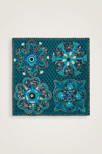 Lotus Turquoise Silk Twill Scarf - 2
