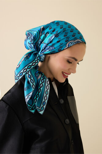 Lotus Turquoise Silk Twill Scarf - 3