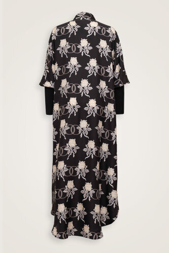 Love Knitted Sleeve Black Silk Twill Kimono - Imannoor (2)