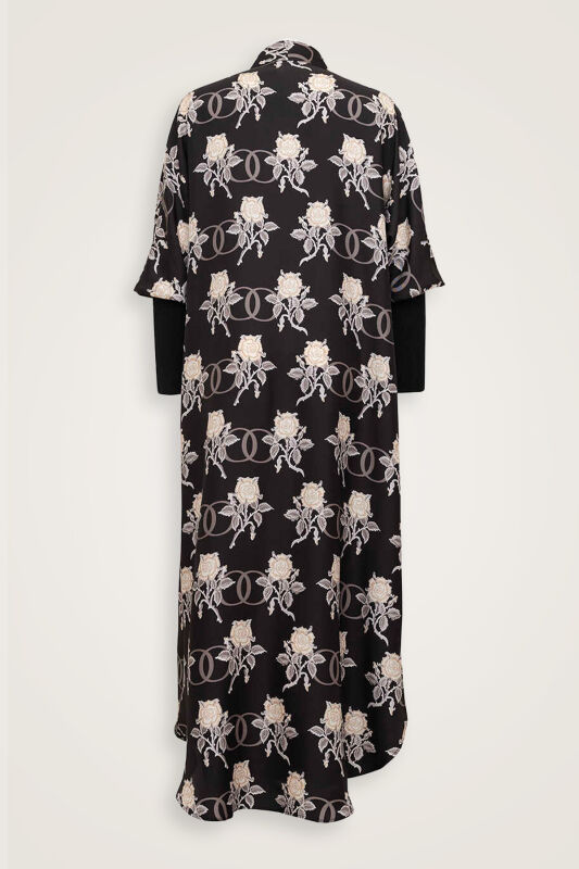 Love Knitted Sleeve Black Silk Twill Kimono - 2