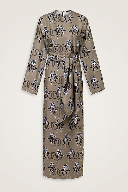 Love Pattern Beige Silk Dress - 1