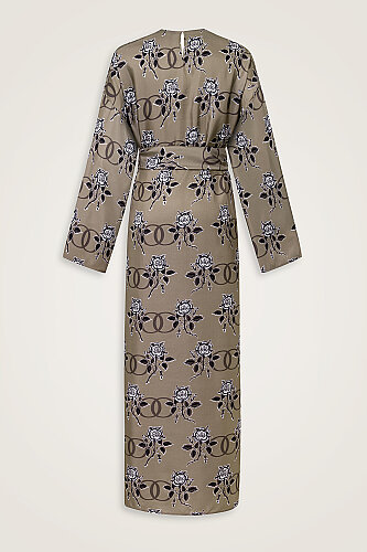 Love Pattern Beige Silk Dress - 3