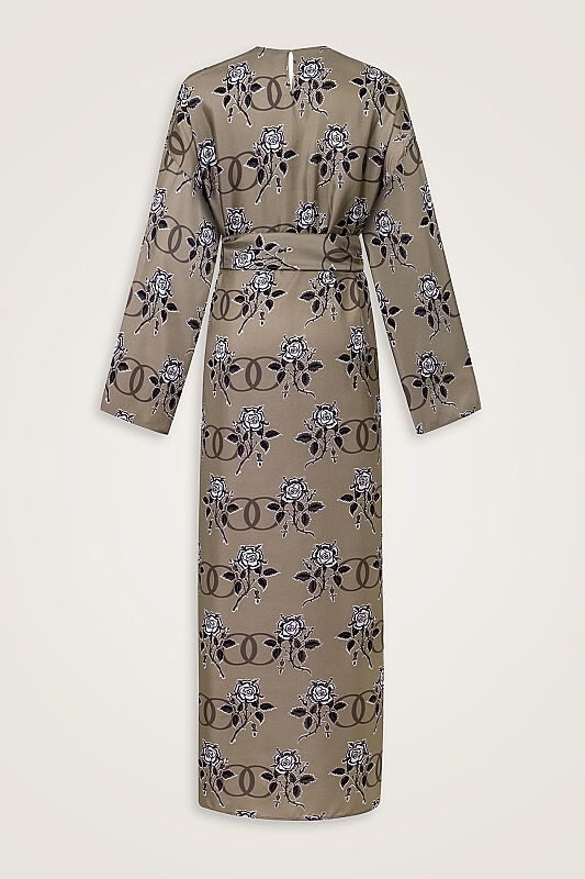 Love Pattern Beige Silk Dress - 3