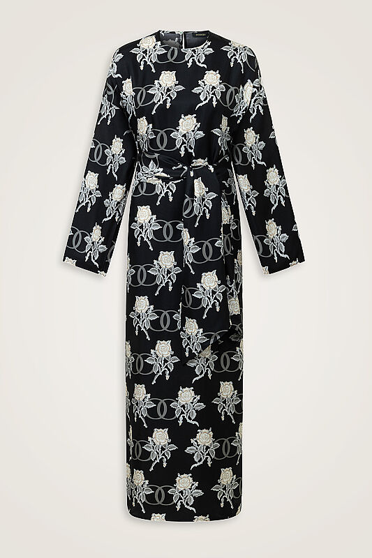 Love Pattern Black Silk Dress - 1