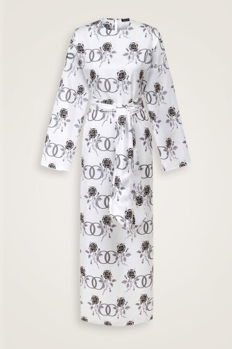 Love Pattern White Silk Dress - 1