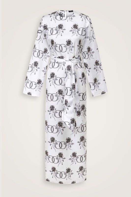 Love Pattern White Silk Dress - 1