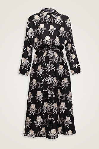 Love Waist Detail Black Silk Twill Dress - Imannoor (1)