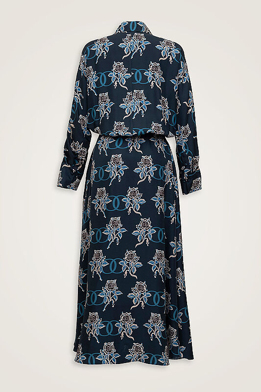 Love Waist Detailed Petrol Twill Silk Dress - 4
