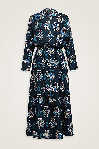 Love Waist Detailed Petrol Twill Silk Dress - 2