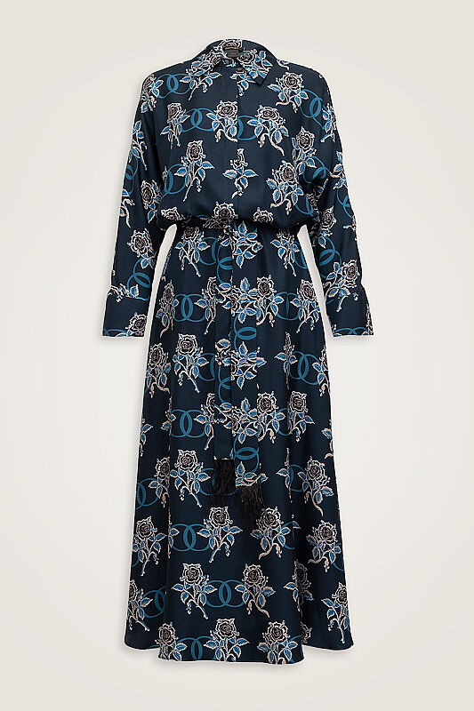 Love Waist Detailed Petrol Twill Silk Dress - 2