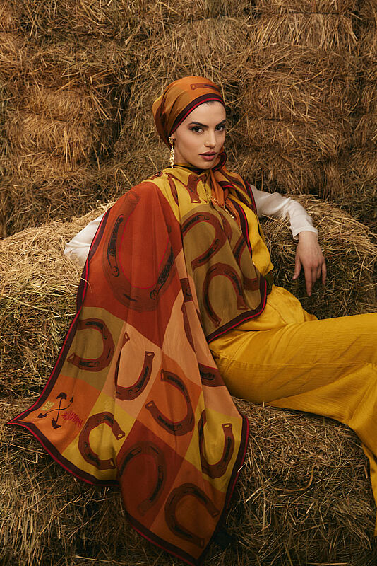 Luna Beige-Tan Crepe Silk Scarf - 2