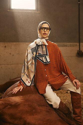 Luna Grey-Beige Crepe Silk Scarf - 2