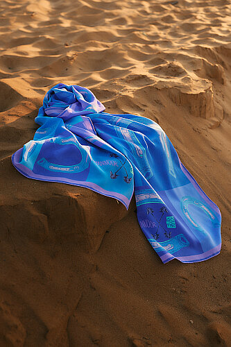 Luna Turquoise-Blue Crepe Silk Scarf 