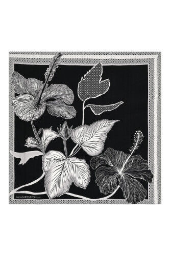 Imannoor x Rawdah Mecca Rose Black and White Silk Large Scarf 110x110 