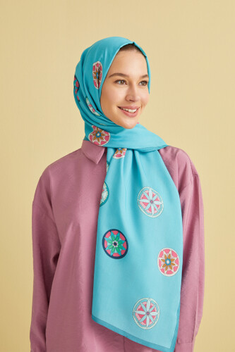 Marquee Flosh Vsicose Shawl Turquoise - 3