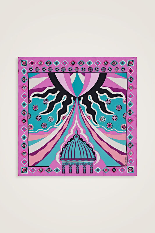 Masal Kubbesi Fuşya Tivil İpek Eşarp 90x90 - 1