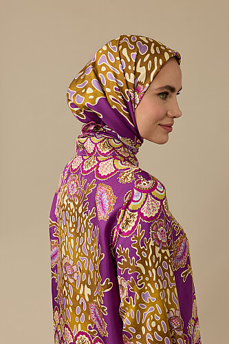 Mercan Bahçesi Mürdüm Tivil İpek Eşarp 90x90 - Imannoor (3)