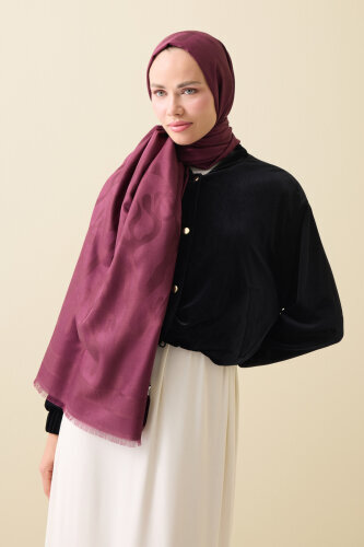 Mercan Bordo Jakarlı İpek Şal 70x200 - 3