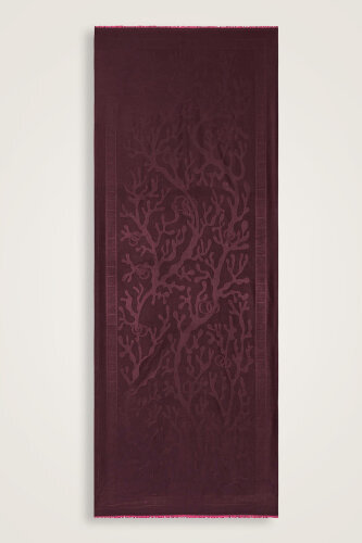 Mercan Bordo Jakarlı İpek Şal 70x200 - 2
