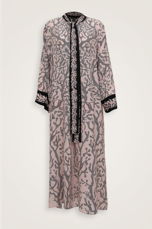 Mercan Boyundan Bağlamalı Pudra Krep İpek Elbise - 2