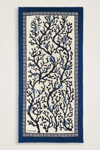 Mercan İndigo Yün İpek Şal 100x200 - Imannoor (2)