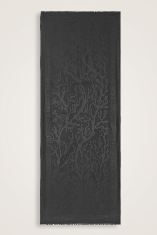 Mercan Siyah Jakarlı İpek Şal 70x200 - 2
