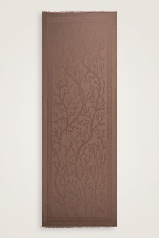 Mercan Sütlü Kahve Jakarlı İpek Şal 70x200 - 2