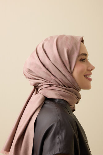 Mercan Sütlü Kahve Jakarlı İpek Şal 70x200 - Imannoor (1)