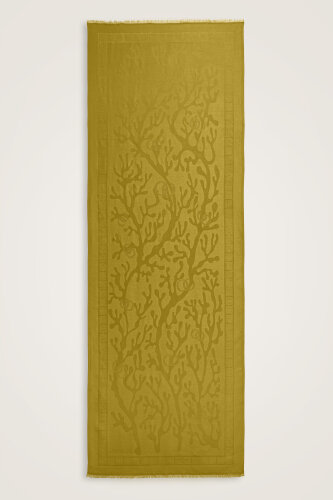 Mercan Zeytin Yeşili Jakarlı İpek Şal 70x200 - Imannoor (1)