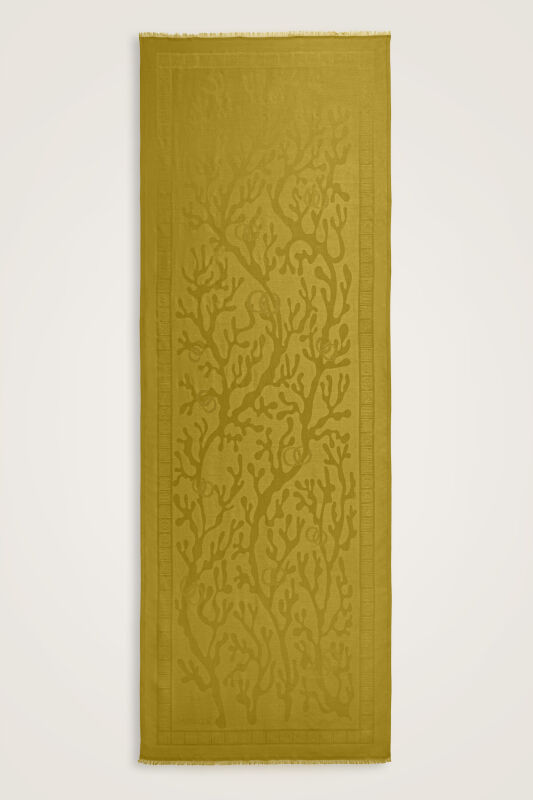 Mercan Zeytin Yeşili Jakarlı İpek Şal 70x200 - 1