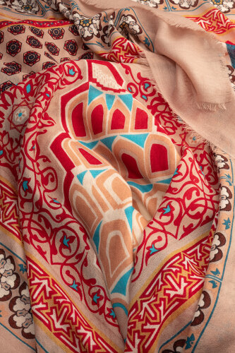 Mihrab Beige Wool Silk Shawl - Imannoor (1)