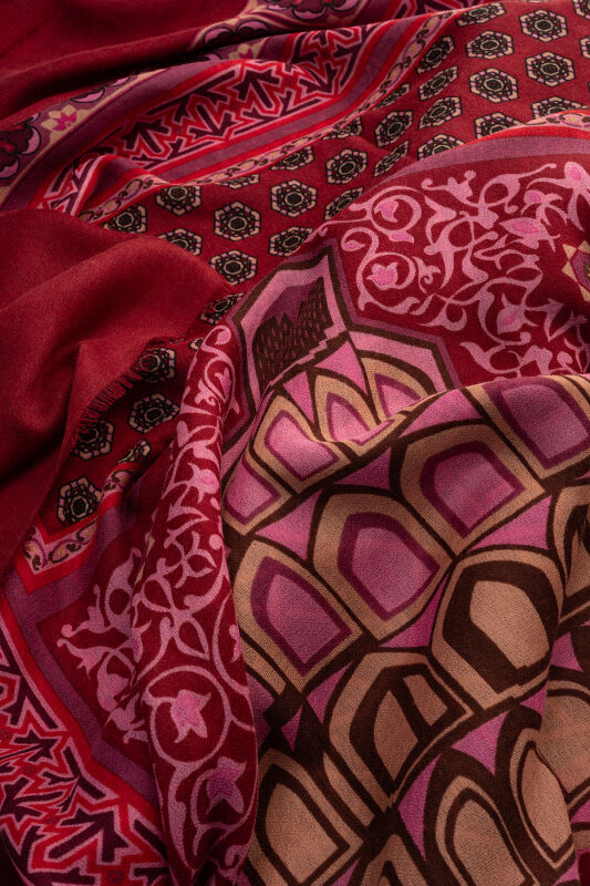 Mihrab Bordo Yün İpek Şal 100x200 - 2