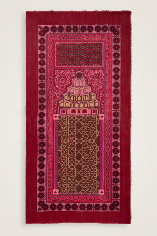 Mihrab Burgundy Wool Silk Shawl - 1