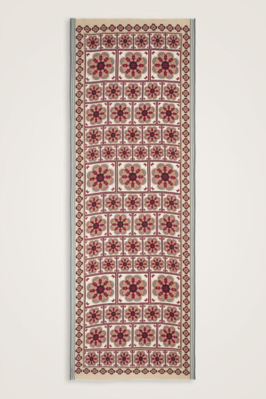 Mihrab Motif Beige-Burgundy Wool Scarf - 2