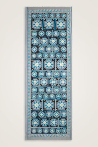Mihrab Motif Turkuaz-Gri Yün Şal 70x200 - Imannoor (1)